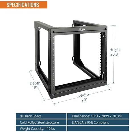 Tecmojo 9U Wall Mount Rack, Server Rack,Open Frame Server Rack,Network Rack for 19inch Computer/AV/Data/IT/Media Equipment,18inch Depth,16inch Apart Mounting Holes,Swing Gate,Square and Tapped Holes - Image 2