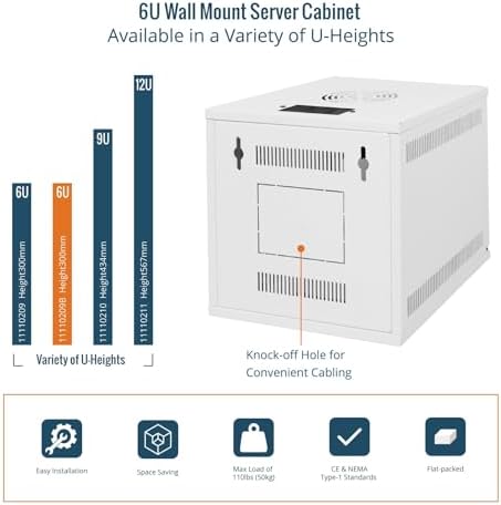 Tecmojo 6U 10 inch Rack, Wall Mount Network Cabinet Set,12.3W x 13D x 11.8H- Load Capacity 110Lbs(50 kg),White 10" Wall Housing Server Rack Set - Image 5