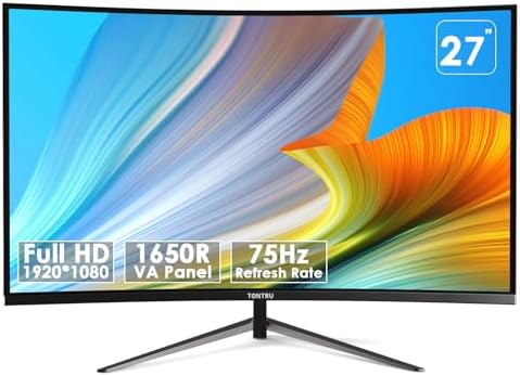 27-inch FHD(1920 x 1080) Monitor Curved, VA Panel, 75Hz, HDMI/VGA, Low Blue Light, Flicker-Free, 3-Side Frameless, VESA Mount, Slim Metal Stand, for Home Office Use, Black by Unknown
