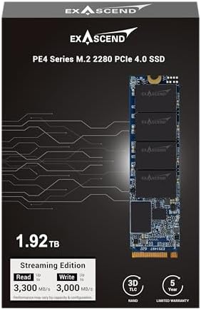 Exascend Enterprise-Grade PE4 PCIe Gen4 NVMe M.2 SSD - Up to 3270 MB/s, Internal Solid State Drive (4, TB) by Exascend