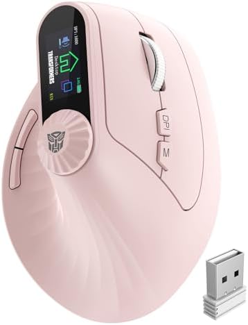 Transformers Vertical Ergonomic Mouse with LED Screen & Knob Control Pink by Transformers