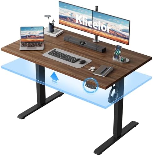 Klicelor 48 Inch Electric Standing Desk, Height Adjustable Office Desk, Sit Stand Up Computer Desk with Memory Preset, Two-Piece Desktop, Dark Walnut by Klicelor
