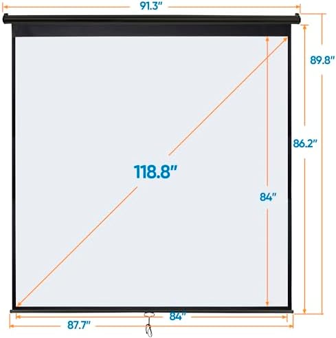 SUPER DEAL 120'' Projector Screen Projection Screen Manual Pull Down HD Screen 1:1 Format for Home Cinema Theater Presentation Education Outdoor Indoor Public Display, Black - Image 6