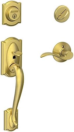 SCHLAGE Camelot Single Cylinder Handleset and Right Hand Accent Lever, Satin Brass (F60 CAM 608 Acc RH) by Unknown