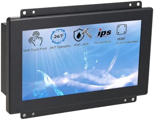 7 Inch Open Frame Capacitive Touchscreen Monitor - 10-Point Touch 1024x600 300 Nits IP65 Waterproof Display VESA Panel Mount - for Kiosk POS HMI Automation Digital Signage 7x24h Industrial Work - Image 2