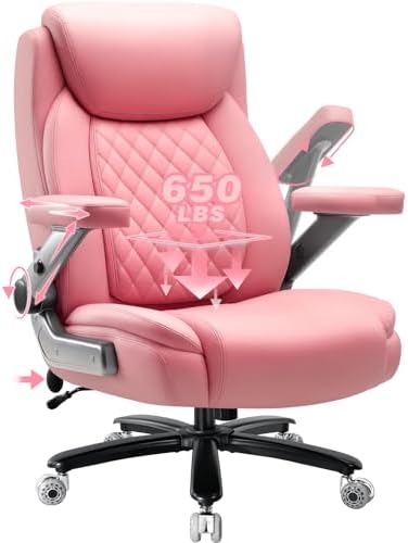 650LBS Large Heavy Duty Office Chair with 5D Flip Arms,Comfy Big and Tall Executive Office Desk Chair with Pocket Spring Cushion,High Back Computer Chair with Lumbar Support,Dual Rubber Wheel by Indulgear