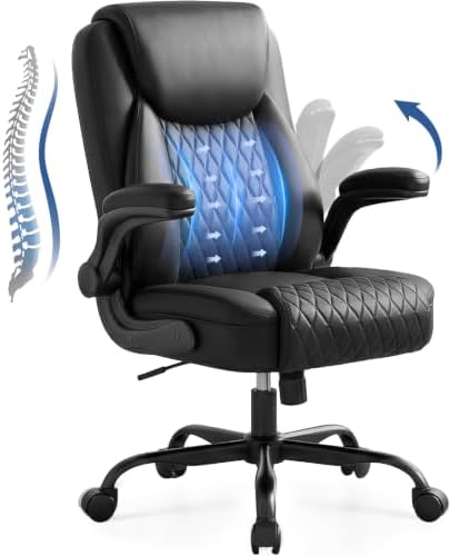 GTPOFFICE Executive Office Chair with Comfortable Lumbar Support, Ergonomic Gaming Chair with Flip-up Armrests & Zoned Pressure-Relief Cushion, Comfy PU Leather Desk Chair, Black by GTPOFFICE