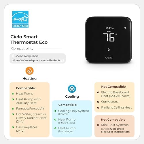 Cielo Smart Thermostat Eco for Central HVAC, Energy Star Certified (Black) - Image 2