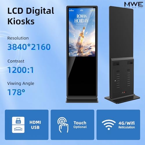 65 Inch 4K Touchscreen Digital Signage,Indoor Floor Standing Digital Kiosks & Interactive Displays,Commercial Advertising LCD Totem Android System Auto Media Player HDMI Input,Free Custom Logo,Black - Image 4