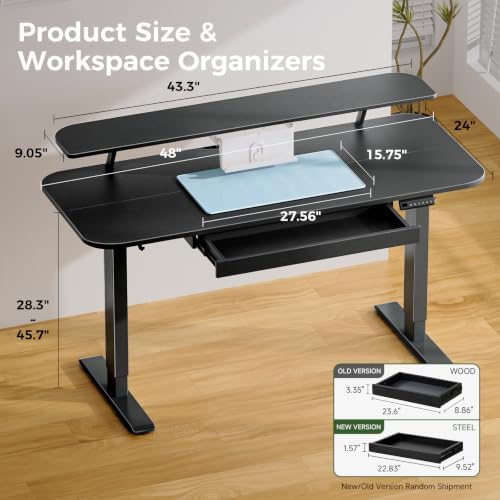 COMHOMA Electric Standing Desk with Drawers, 48 x 24'' Sit Stand up Desk with Monitor Stand, Laptop Stand, Height Adjustable Ergonomic Home Office Computer Desk with Memory Preset Controller (Black) - Image 2