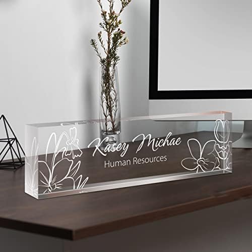 SalaGraphics Custom Engraved Acrylic Name Plates for Desks, Office Desk Plate Personalized, Decor Nameplate, Nurse Manager Employee Teacher Appreciation Gifts, Accessories (Flowers F) - Image 3