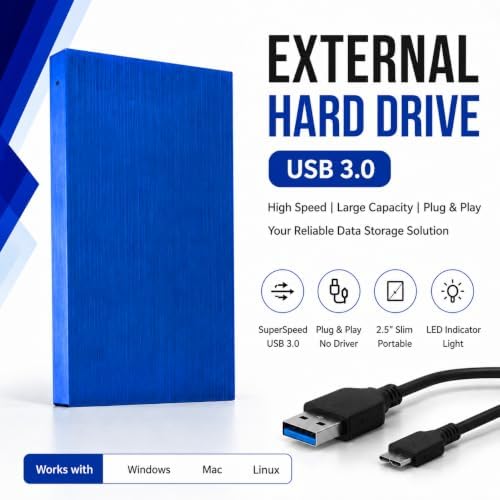 1TB External Hard Drive USB 3.0, 2.5-Inch, Blue - Image 2