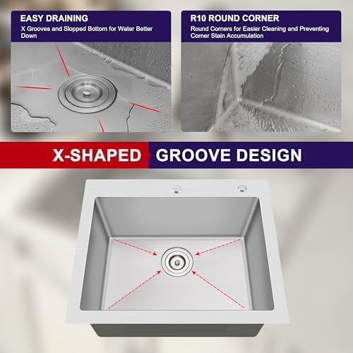 25x22 Drop In Single Bowl 25 Inch Topmount Handmade Kitchen Sink - Image 4