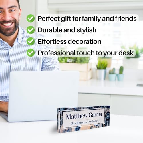Customized Clear Acrylic Thick 8x3" Desk Name Plate Block with Personalized Logo - Professional Office Decor - Customized Acrylic Plate Gift for Teacher Co-workers (Turquoise Shine) - Image 5