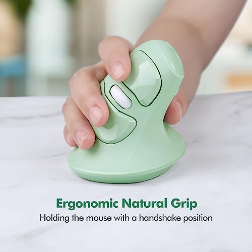 MicroPack Ergonomic Vertical Wireless Mouse, Silent Cordless Mouse with USB-A & Type-C Receiver, 800/1200/1600 DPI, 6 Buttons, Reduces Wrist Strain for Windows, Mac, PC & Laptop Green - Image 3