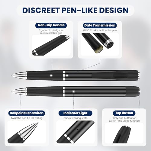 Hidden Camera Pen with 64GB, 1080P Indoor Security Camera for Office and Study, Pet Camera for Home Safety - Image 4