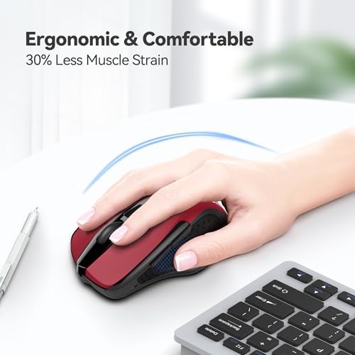 TECKNET Wireless Mouse, 2.4G Ergonomic Computer Mouse, 2600 DPI, Red - Image 3