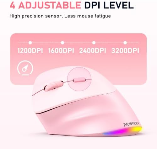 MEETION Left-Handed Wireless Ergonomic Vertical Mouse, Rechargeable - Pink - Image 5