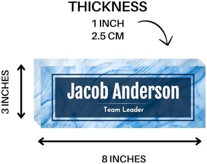 Customized Clear Acrylic Thick 8x3" Desk Name Plate Block with Personalized Logo - Professional Office Decor - Customized Acrylic Plate Gift for Teacher Co-workers (Blue Wave) - Image 6