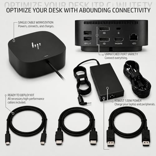 HP Docking Station for Laptop Dual Monitor and Charging Bundle - HP USB-C G5 Essential Dock 72C71AA#ABA with 120W Adapter, HDMI, DisplayPort, USB-C Cables & Microfiber Cleaning Cloth - Image 4