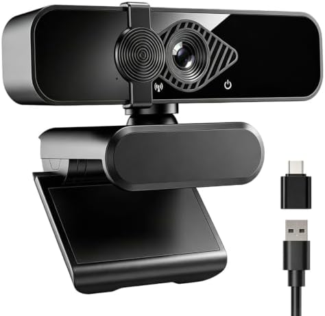 4K Webcam with USB C Adapter Privacy Cover Microphone for PC Mac Laptop by DobuhontNeonSign