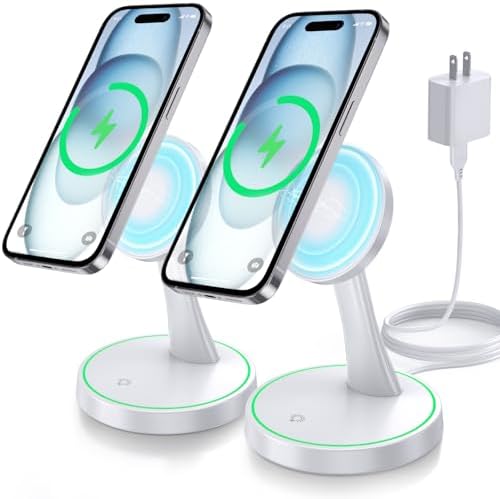 2 Pack 15W Magnetic Wireless Charger Stand for iPhone 18 Pro/18 Pro Max, iPhone 17/16/15/14/13/12 Series, Magnetic Charging Station with Sleep-Friendly LED Light for AirPods by Verticalmagneticcharging