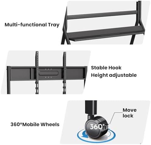 75" - 85" Mobile Stand for Smart Board or LCD Monitor Black - Image 4