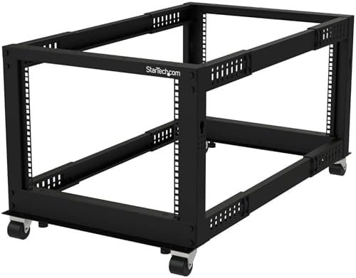 StarTech 8U 4-Post Server Rack, 19in Open Frame Rack with 40in (101cm) Mounting Depth and 1200lb (544kg) Weight Capacity, Mobile or Floor Mount IT Rack by StarTech