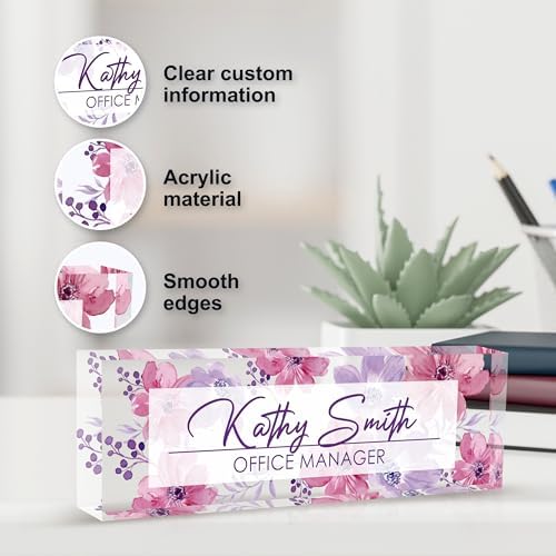 Personalized Name Plate for Desk, Custom Desk Name Plate, Acrylic Name Plate Office Desk Accessories, Personalized Office Gifts for Coworkers Teachers, Employee Appreciation Gifts (A-WaterColor4) - Image 3