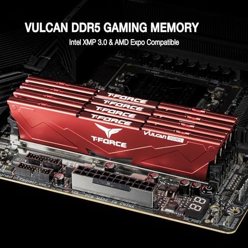 TEAMGROUP T-Force Vulcan DDR5 32GB (2x16GB) 6000MHz (PC5-48000) CL30 Intel XMP 3.0 & AMD Expo Compatible Desktop Memory Module Ram Red FLRD532G6000HC30DC01 - Image 2