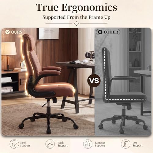Office Chair, Leather Ergonomic Computer Desk Chair with Rocking - Image 3