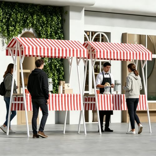 Outdoor Vendor Cart with Canopy, Red Farmers Market Stand - Image 3