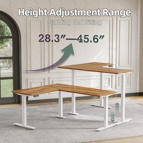 TIQLAB Standing Desk L Shaped, 63x55 Inch Adjustable Height, Electric Stand Up Desk, Corner Sit Stand Desk with Splice Board, Light Rustic Brown - Image 4