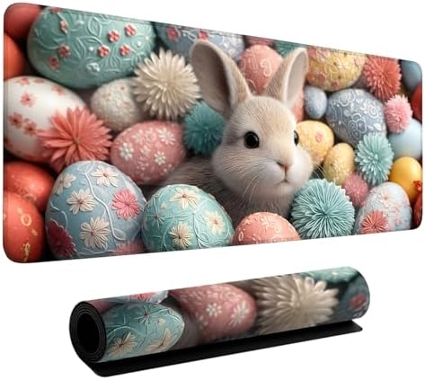 Easter Bunny Gaming Mouse Pad 35.4"x15.7" Large Extended Pad Desk Mat Anti-Slip Rubber Base & Durable Stitched Edges for Gamers Smooth Mouse Pad Writing Surface for Desk Office/Home by LEIWEIHOPE