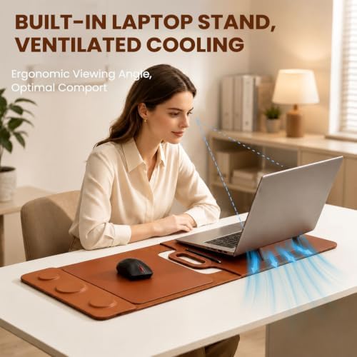 Wireless Charging Laptop Bag for 16-Inch Laptops, Foldable Desk Mat, Brown - Image 4