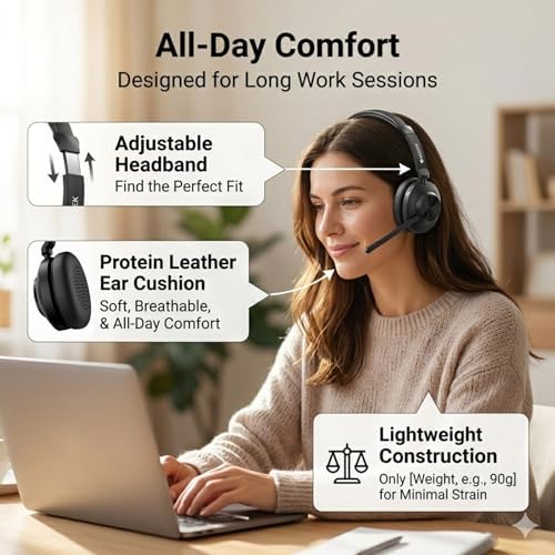 Voistek Wireless Headset with Mic for Work, Mono Bluetooth Computer Headset with USB Dongle, Noise Cancelling Mic, Mute Button, Wireless Business Headset for Zoom, Teams, Call Center, Home Office - Image 5