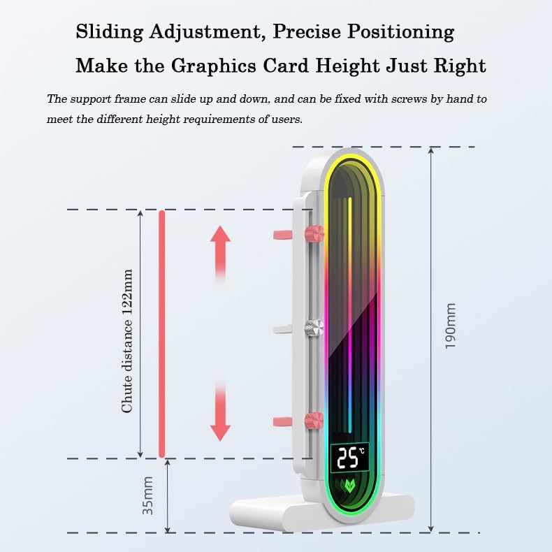 Temperature Displaying GPU Stand ARGB Infinity Graphics Card Support Adjustable 5V 3PIN Video Card Holder Anti-sag Bracket Magnetic Base Display Card Brace Rack PC Graphic Card Accessories (White) - Image 3