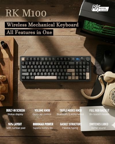 RK ROYAL KLUDGE M100 Wireless Mechanical Keyboard with Screen & Knob, Black - Image 2