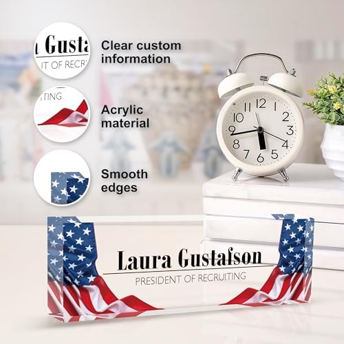 Desk Name Plate Personalized Name Plate for Desk, Office Desk Decor, 3D Style Personalized Plaque Name Plates for Desks Custom Appreciation Gifts for Boss Lady Employee Coworkers (USA Flag) - Image 3