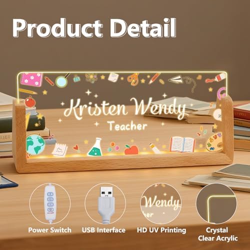 Personalized Teacher Desk Name Plate, Custom Light Up Acrylic Sign with LED Wood Base, Classroom Decor Gift for Teacher Appreciation, Back to School Office Plaque - Image 4