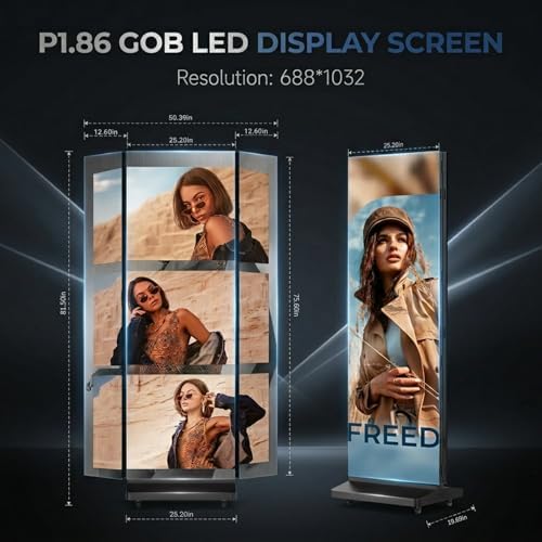 90 inch LED Digital Signage, P1.86 Tri-Fold Dual-Sided Foldable LED Poster Screen with Flight Case, GOB Commercial Advertising Display Screen Kiosk, WiFi/USB/HDMI, for Store, Rentals, Events - Image 2