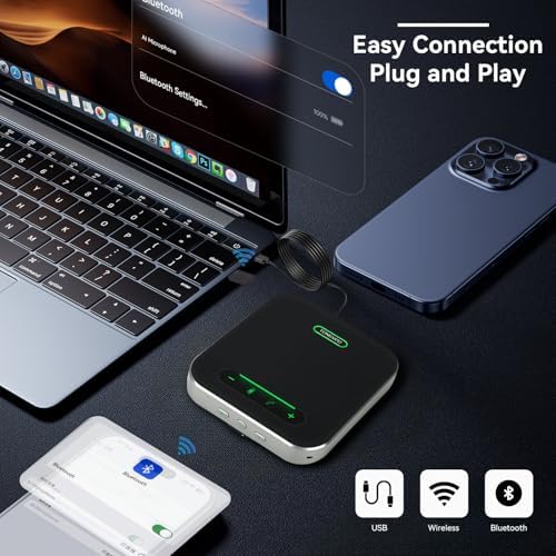 TONGVEO Bluetooth Conference Speaker with Microphone, AI Noise Cancelling USB/Wireless Speakerphone for PC, 4 Mics 360° Voice Pickup, 24H for Zoom, Teams, Home Office Meeting Room - Image 4