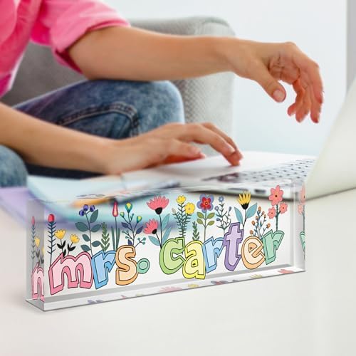 Teacher Name Plate for Desk, Desk Name Plate Personalized, Office Decor for Women Men, Acrylic Desktop Accessories, Office Appreciation Gifts for Teacher Boss Social Workers Nurse Employee (Orchid) - Image 6