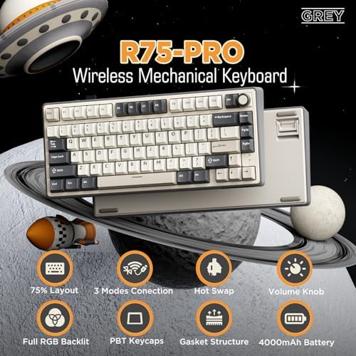 RK ROYAL KLUDGE R75 Wireless Mechanical Keyboard, 75% Percent Custom Gaming Keyboard Gasket Mount RGB Backlit with Knob & PBT Keycaps, BT5.1/2.4GHz/USB-C, Hot Swappable Cream Switch, White - Image 2