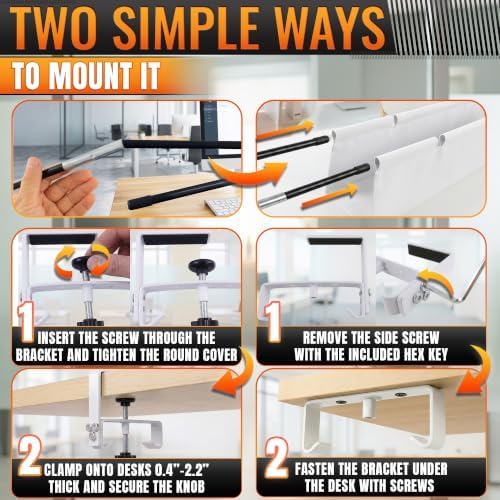 Under Desk Cable Management Tray 36" — No Drill Clamp-On Cord Organizer for Desk with Built-in Ties, Heavy Duty Metal Clamp, Foldable 600D Oxford Fabric for Home Office, WFH & Gaming PC Setup (White) - Image 5