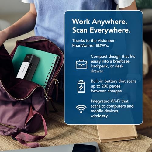 Visioneer RoadWarrior 8DW - Duplex Wireless Scanner for Mac and PC, Battery-Powered, USB and Wi-Fi Connections, scan Paper documents, Cards and Receipts, scan Both Sides of a Document in Four Seconds - Image 6