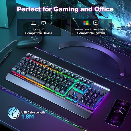 TECKNET Wired Gaming Keyboard, RGB Backlit Keyboard with Metal Panel Design - Image 5