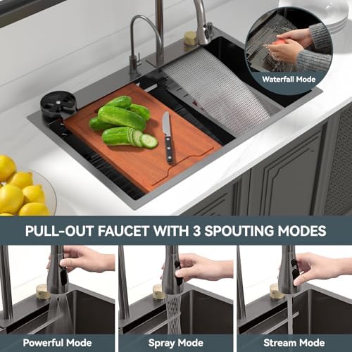 Lordear 36" Drop In Kitchen Sink with Faucet Waterfall Kitchen Sink - Image 4