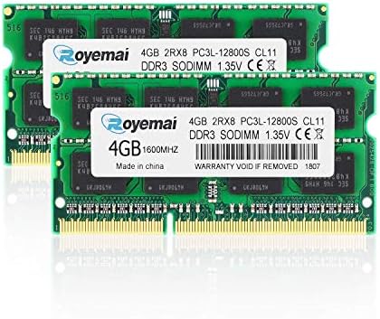 8GB Kit PC3L 12800S 1600 Sodimm RAM, Royemai 2x4GB DDR3L 1600MHz PC3 1.35V CL11 2RX8 Non-ECC Unbuffered Memory Module for Laptop Notebook Computer by DUOMEIQI