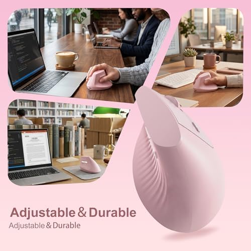 Ergonomic Wireless Vertical Mouse Pink, Bluetooth Mouse with BT5.0/4.0 & 2.4G+USB-C Adapter, Rechargeable Silent, 4 Adjustable DPI Levels, Multi-Device Computer for MacBook, Laptop, PC, Home Office - Image 2